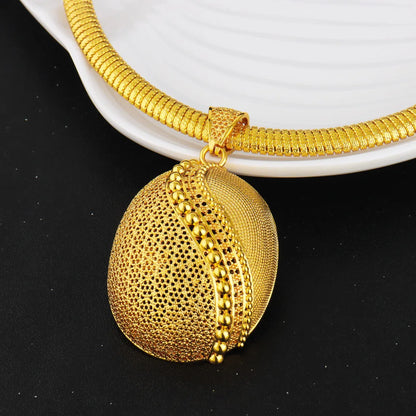 Dubai Gold-plated Copper Jewelry Set Geometry Necklace Earrings Ring Bridal Wedding Party Gold Jewelry Gift