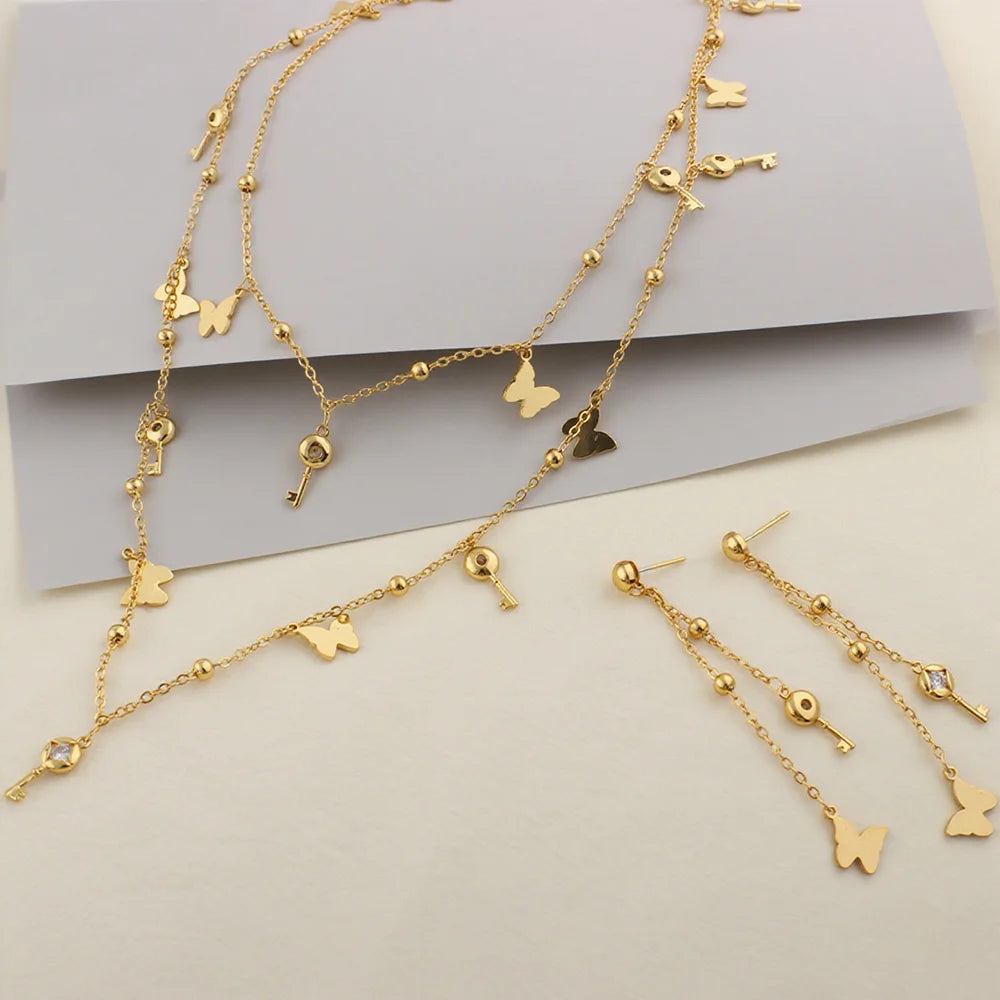 316L Stainless Steel Bohemian Butterfly Necklace Classic Many Small Ornaments Necklace for Women Beach Vacation Gift