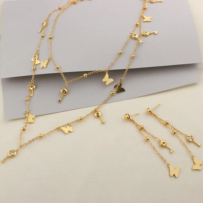 316L Stainless Steel Bohemian Butterfly Necklace Classic Many Small Ornaments Necklace for Women Beach Vacation Gift