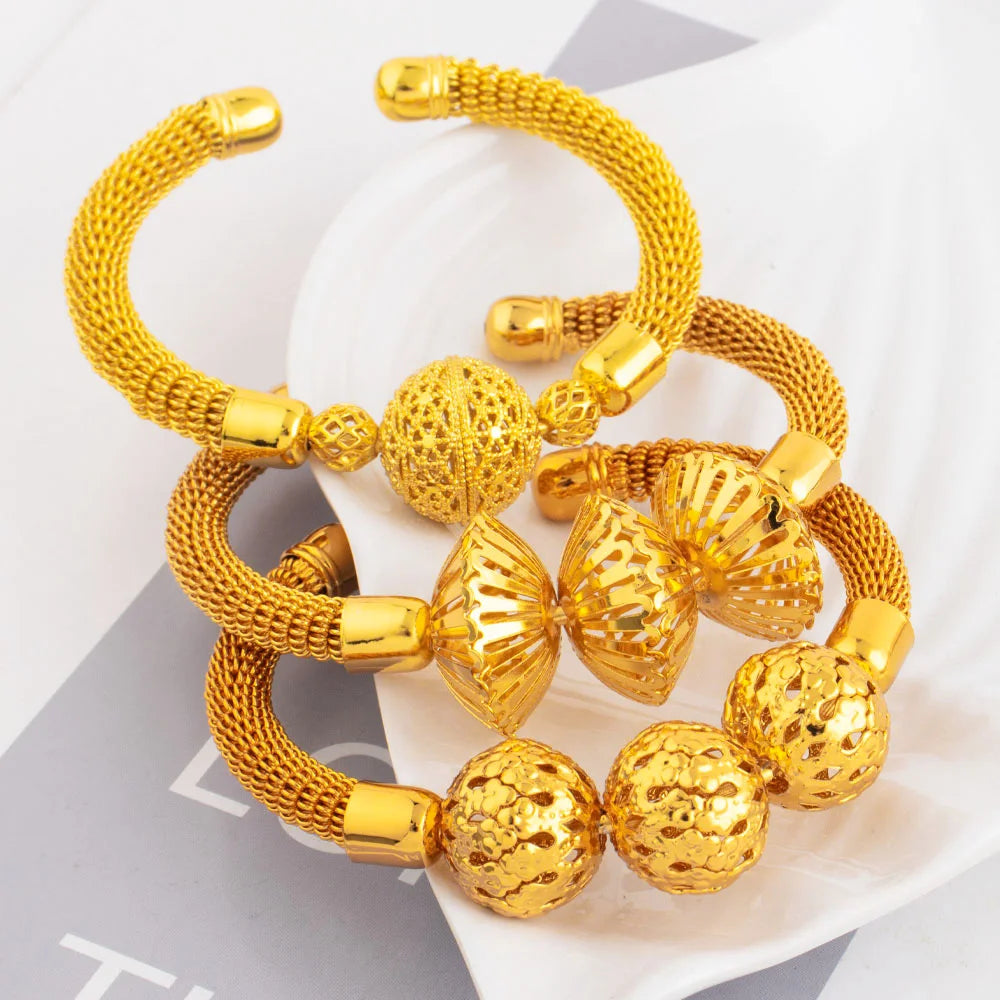 Women Charm Adjustable Bracelet Dubai Round Bead Bangle African Hollow Out Bangle Jewelry Gift For Party Mother's Day Wedding