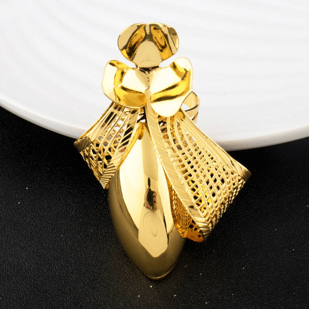 2025 African Luxury Bow Tie Necklace Earrings for Women Party Wedding Banquet Nightclub Gold Plated Jewelry Gift
