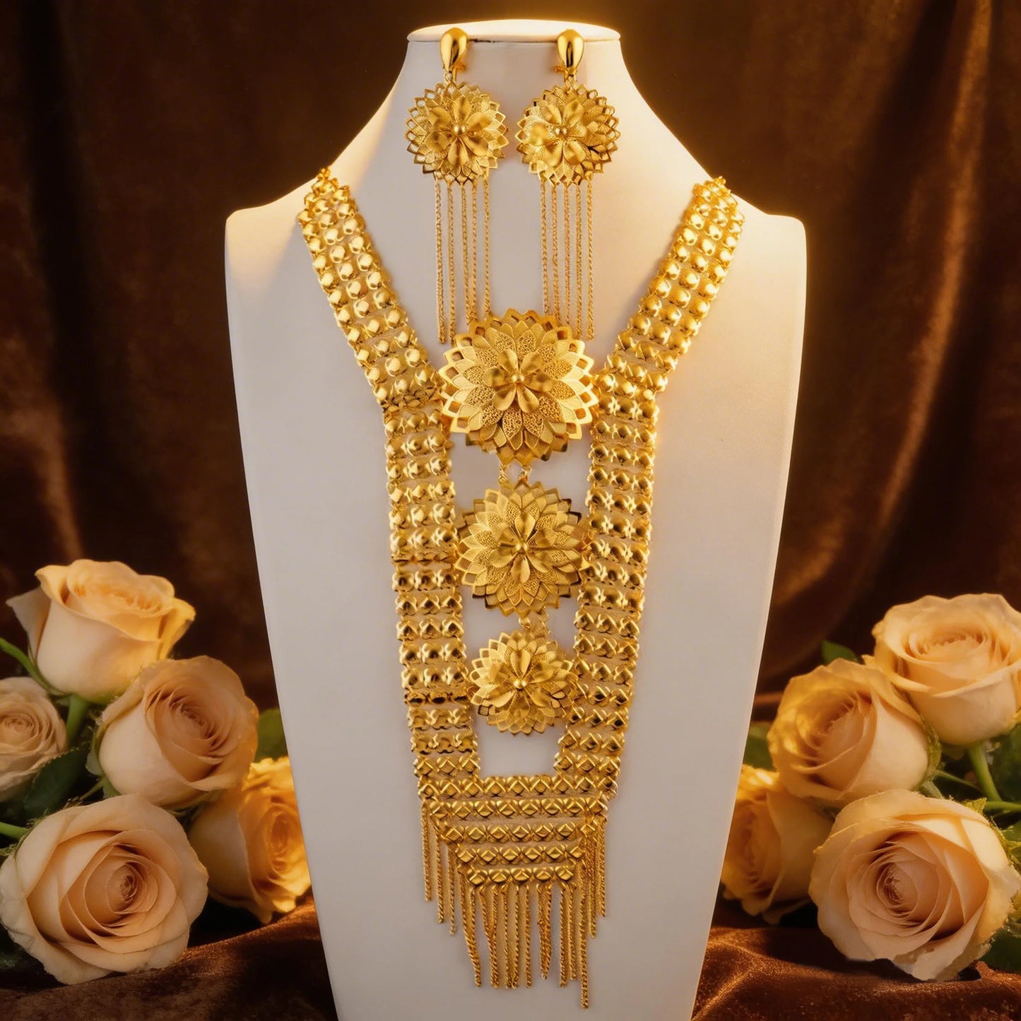 Dubai Nigerian Necklace and Earring Jewelry Set 2Pieces Exquisite Wedding Gift for Brides and Women and Girls