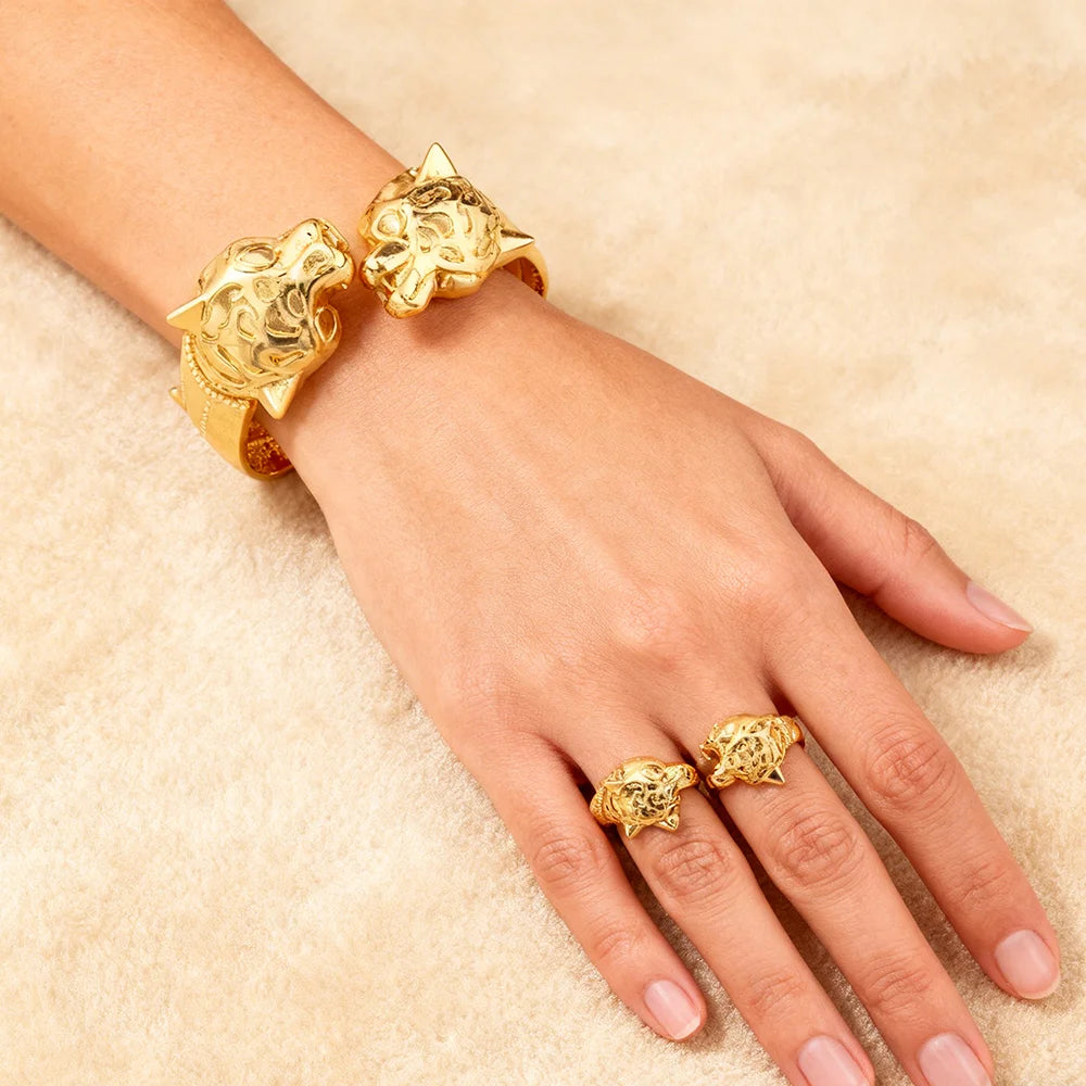 YM 2pcs bracelet ring set For Women dubai Leopard bracelet ring set Party Fashion Adjustable Ring Jewelry Accessories