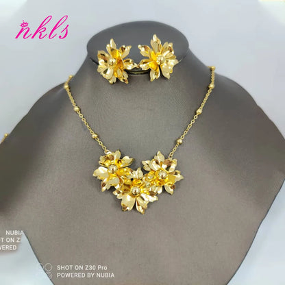 African Flower Jewelry Set for Women – Dubai Luxury Necklace & Earring Set, Bohemian Summer Gift for Her