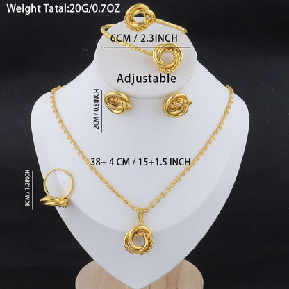 New Fashion Stainless Steel Gold Color Interlocking Circles Roman Numbers Jewelry Sets Women 4pcs Waterproof Jewelry Set Gift
