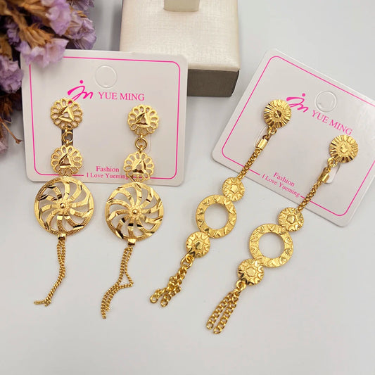 Fashion 2 Pairs of Earrings for Women Italy New Arrival Gold Plated Brass Long Dangle Earrings Charm Wedding Party Jewelry Gift