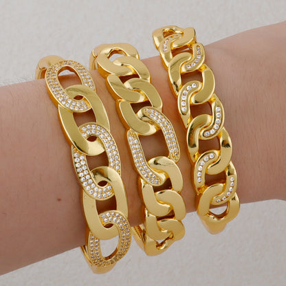 Handmade Golden Zircon Flower Bracelet with Sparkling Crystal Openwork Design Jewelry Set for Women Elegant Bangle Earring Acces