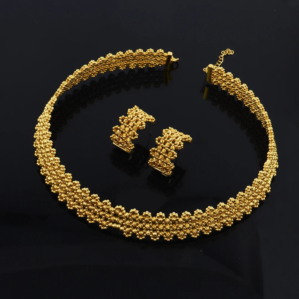 Gold Plated Hand-Knit Design Jewelry Set for Women Necklace Bracelet Ring Earrings Jewelry Set Party Gifts