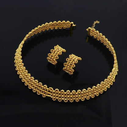 Gold Plated Hand-Knit Design Jewelry Set for Women Necklace Bracelet Ring Earrings Jewelry Set Party Gifts