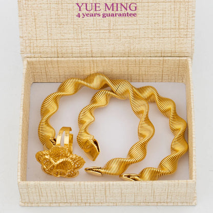 Dubai Trend Jewelry Set for Women, Gold Color Cuff Bangle with Ring, New Design, Beads Bracelet, Wedding Accessories, Bridal Jew