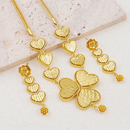 India Dubai Gold Fashion Jewelry Set Women Bridal Necklace Earring Set Nigeria Necklace Love Necklace Wedding Banquet Accessorie