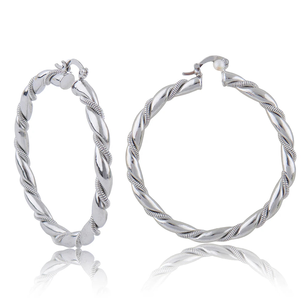 Vintage Round Stainless Steel Hoop Earrings For Women Gold Plated Earring Wedding Party Jewelry Christmas Gifts