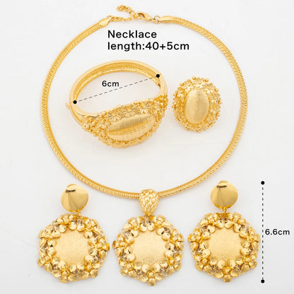 2024 African Jewelry Set New Hoop Earrings Design Pendant Gold Color Earrings Necklace for Weddings Bridal Jewelry Accessory