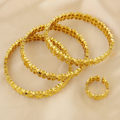 24K Gold Plated Women's bohemian Bracelet dubai flower bangle women east wedding bangles for women Gift free shipping