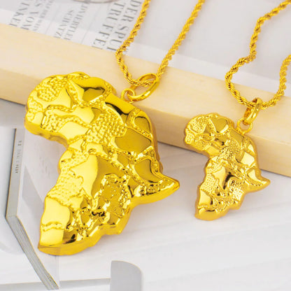 Plated Africa Map Pendant Necklace – Hip Hop Jewelry for Women & Men, Luxury Stainless Steel Copper Chain, jewellery w