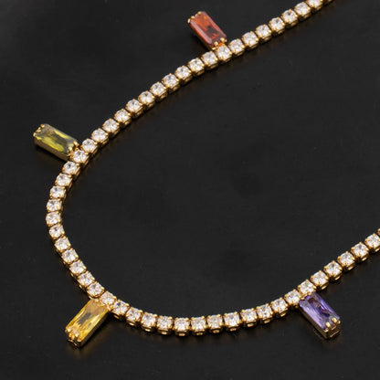 18K Gold France/Italy Stainless Steel CZ Necklace, Hypoallergenic Clavicle Chain Gift for Graduate Women, Colorful Jewelry Set