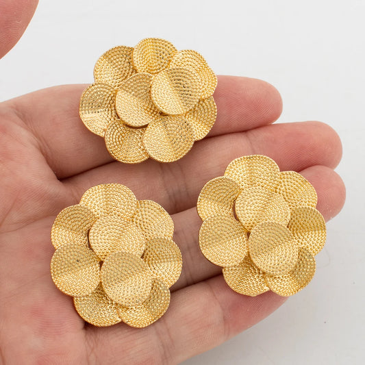 2pcs Jewelry Set For Women Double Round Flower Earrings and Ring Ladies Geometric Earring Holiday Party Gift Jewelry Accessories