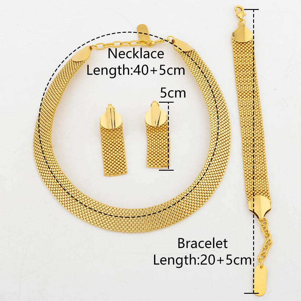 18k Gold Plated Jewelry Set for Women Luxury Wedding Italian Jewellery Bride Necklace Earring Bracelet African Jewelry Accessory
