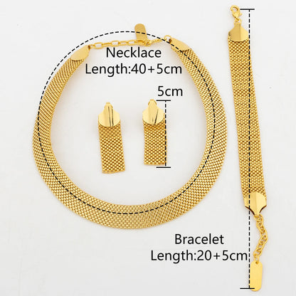 18k Gold Plated Jewelry Set for Women Luxury Wedding Italian Jewellery Bride Necklace Earring Bracelet African Jewelry Accessory