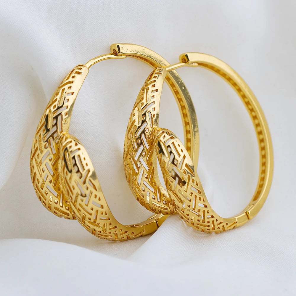 4set Gold Color Hoop Earrings for Women Exquisite Fashion Round Hollow-out Wedding Copper Earrings Engagement Jewelry Accessory - YUEMING JEWELRY