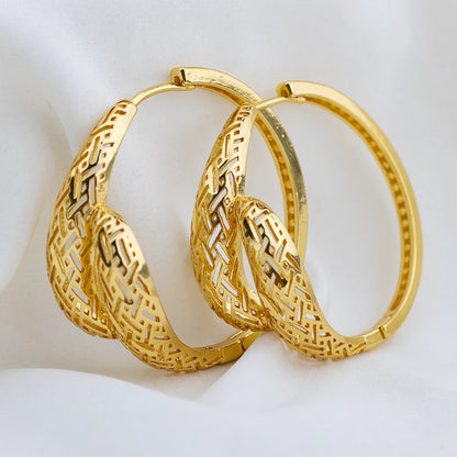 4set Gold Color Hoop Earrings for Women Exquisite Fashion Round Hollow-out Wedding Copper Earrings Engagement Jewelry Accessory