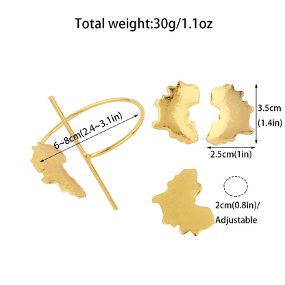 Elegant African Gold-Tone Bridal Wedding Gift Jewelry Set for Women Clip Earrings Cuff & Ring