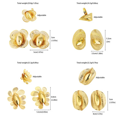 2025 New Trend Gold Color Ring and Earrings For Women Europe and America Exaggerated Hollow Out Jewelry Set For Party Wedding