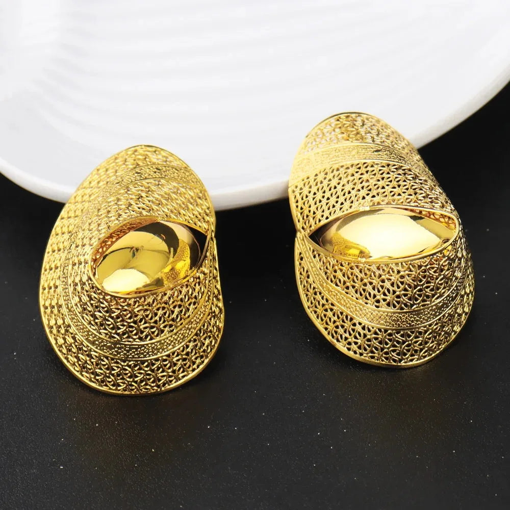 2025 New Women Style Design Ring and Earrings Girls Exaggerated Hollow Out Pretty Jewelry Set For Party Wedding Mother's Day