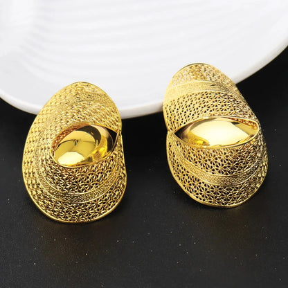 2025 New Women Style Design Ring and Earrings Girls Exaggerated Hollow Out Pretty Jewelry Set For Party Wedding Mother's Day