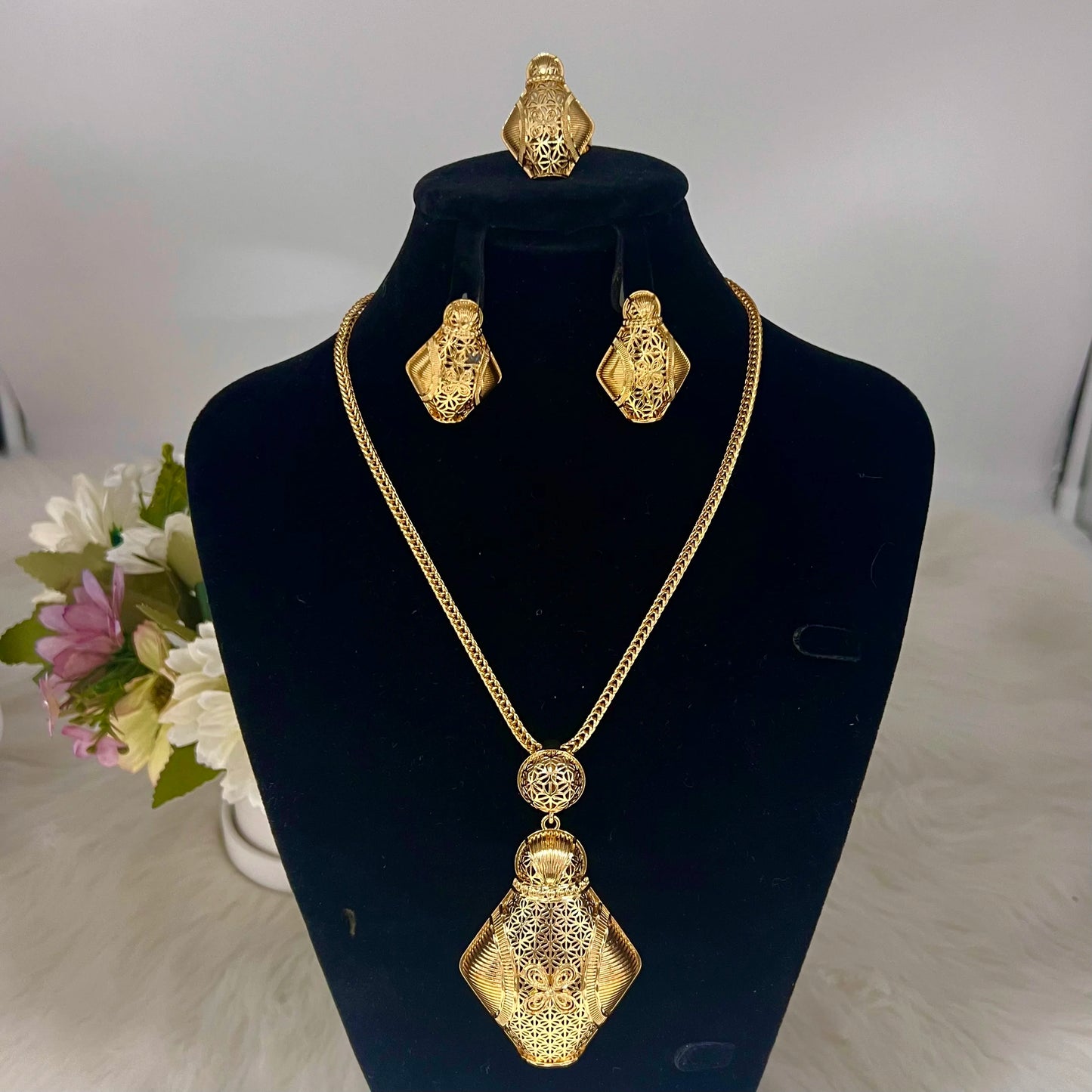 2025 Dubai -Plated Luxury 3Pcs Jewelry Set for Women – Elegant Necklace, Ring & Earrings, Bridal Gift for Nigeria Weddi