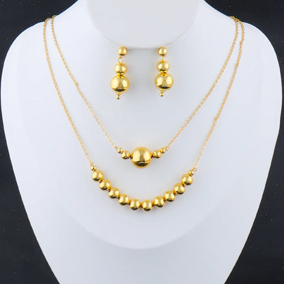 Plated Italy-French Round Bead Necklace & Earrings Jewelry Set for Women, Smooth  Color Gift for Party Wedding