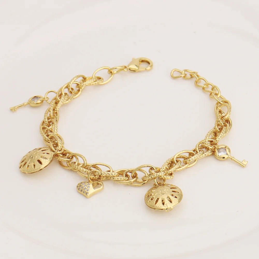 Stainless Steel Hollow Chain Bracelet Women Personalized Charm Jewelry Earrings Set Rust Proof Bangle Gift**