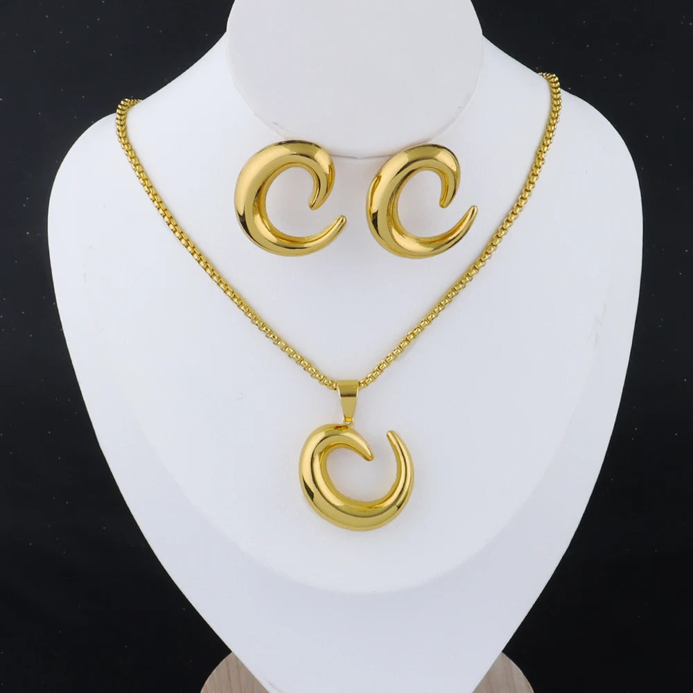 woman star necklace temperament 24k gold color stainless steel earring necklace Trendy Temperament Niche Spiral jewelry gift