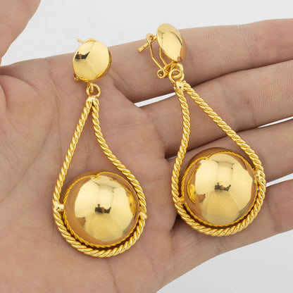 18K Gold Plated wedding jewelry for woman set Round Pendant Exquisite Necklace and earrings Bracelet Ring set bridal accessories