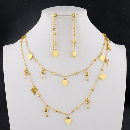 Fashion Classic Gold Plated Long Necklace Chain Earrings Set for Women Girl Dubai Shine Jewelry Gift for Party Wedding Bride