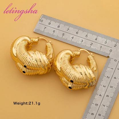 Fashion Gold Color Hoop Earrings for Women Dubai African Luxury Geometry Large Earrings Copper Jewellery Trendy Party Gifts