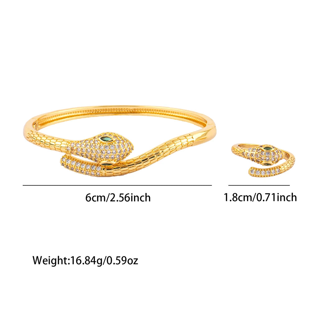 Exquisite Classic Pattern Stainless Steel Gold Color Snake Opening Zirconia Bracelet Women's Jewelry Accessories Summer Gift