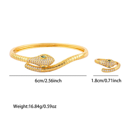 Exquisite Classic Pattern Stainless Steel Gold Color Snake Opening Zirconia Bracelet Women's Jewelry Accessories Summer Gift