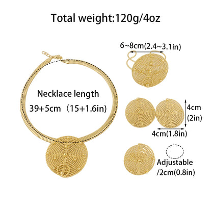 NKLS Weaving Circle Jewelry Set for Women, Dubai Brazilian Bridal Earrings & Necklace Ring Bangle, Party Wedding Gift