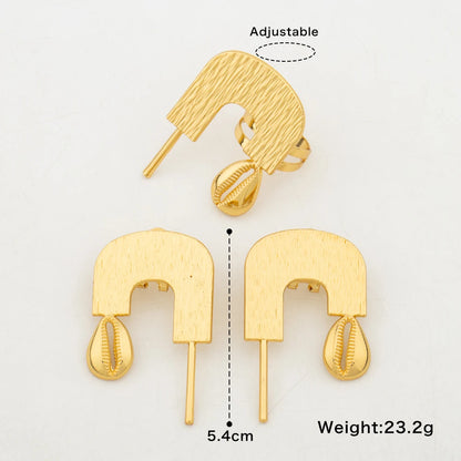 Dubai Gold Color Earrings and Ring Set for Ladies Weddings Hollow Out Clip Earrings and Finger Ring Set for Nigerian Daily Wear