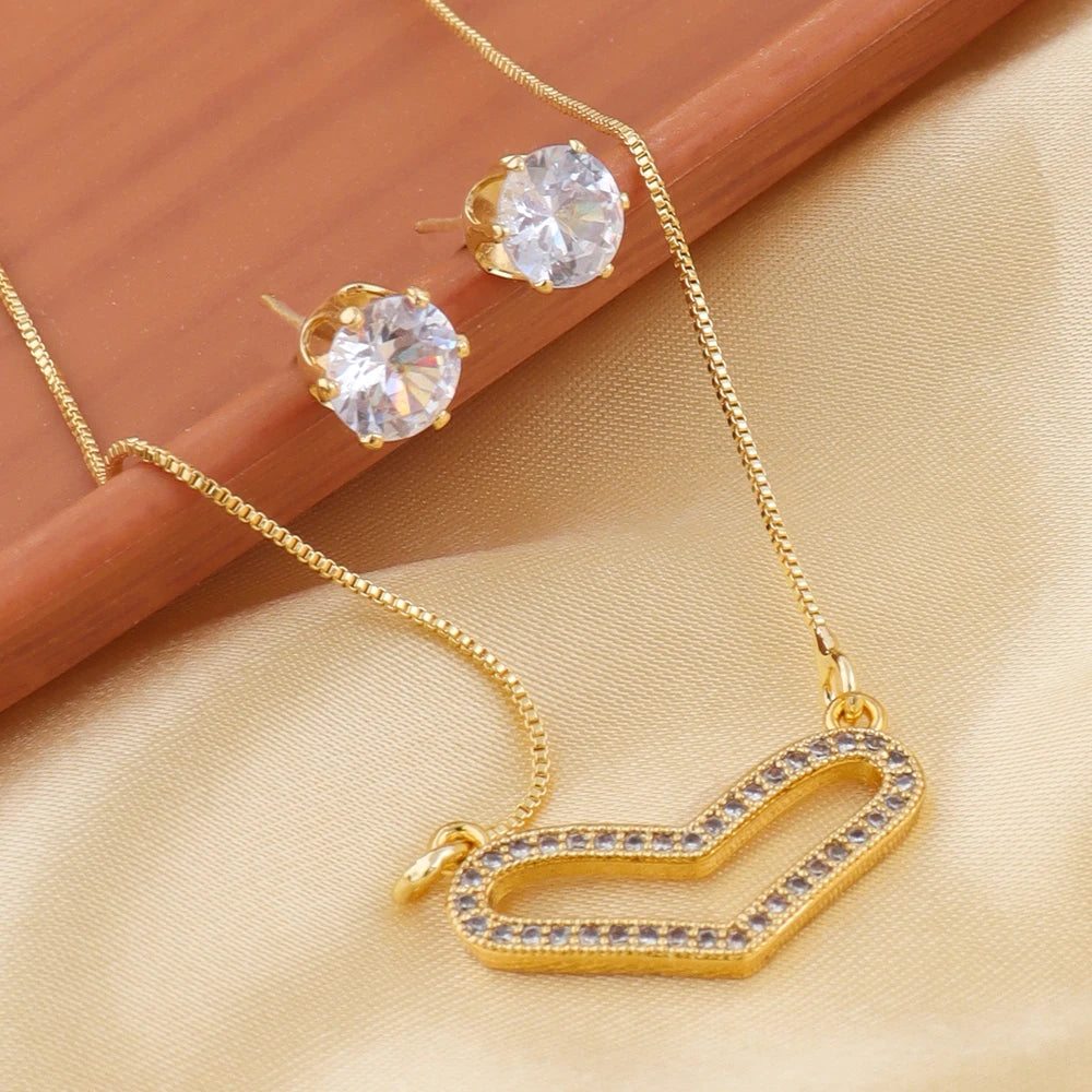 Crystal Zircon Earrings Necklace Set for Women Personalized Fashion Daily Accessories Party Jewelry Birthday Anniversary Gifts