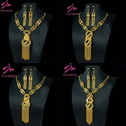 Luxury Arabic Gold Wedding Jewelry Set 24k Gold Plated Dubai Bridal Necklace Earrings Oman Women Vintage Jewelrys Gift For Mom