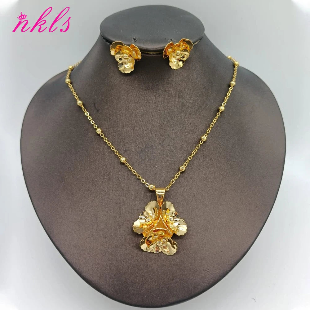 African Flower Jewelry Set for Women – Dubai Luxury Necklace & Earring Set, Bohemian Summer Gift for Her