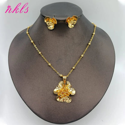 African Flower Jewelry Set for Women – Dubai Luxury Necklace & Earring Set, Bohemian Summer Gift for Her