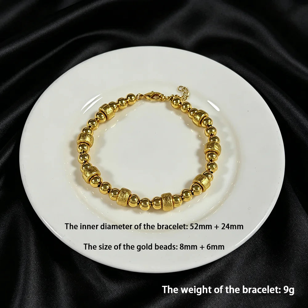 Stainless Steel Beads Bracelets Woman Gold Plated Beaded Bracelet Waterproof Jewelry Daily Wear Party Holiday Jewelry Gifts