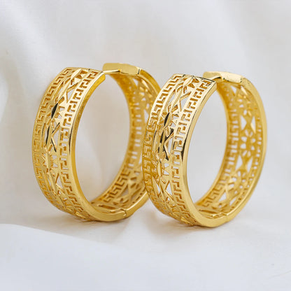 4set Gold Color Hoop Earrings for Women Exquisite Fashion Round Hollow-out Wedding Copper Earrings Engagement Jewelry Accessory