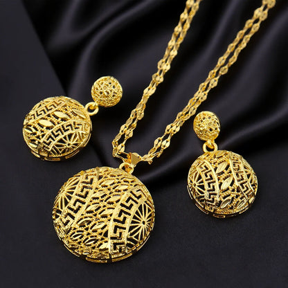 Dubai 24K Gold Plated Warped Geometry Necklace Earrings Jewelry Set For Women African Indian Nigeria Bridal Wedding Party Gift