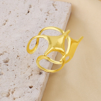 Punk Gold Stainless Steel Star Open Ring & Bracelet Set Unisex Hip-Hop Fashion Jewelry Gift for Women Men Adjustable Stackable S