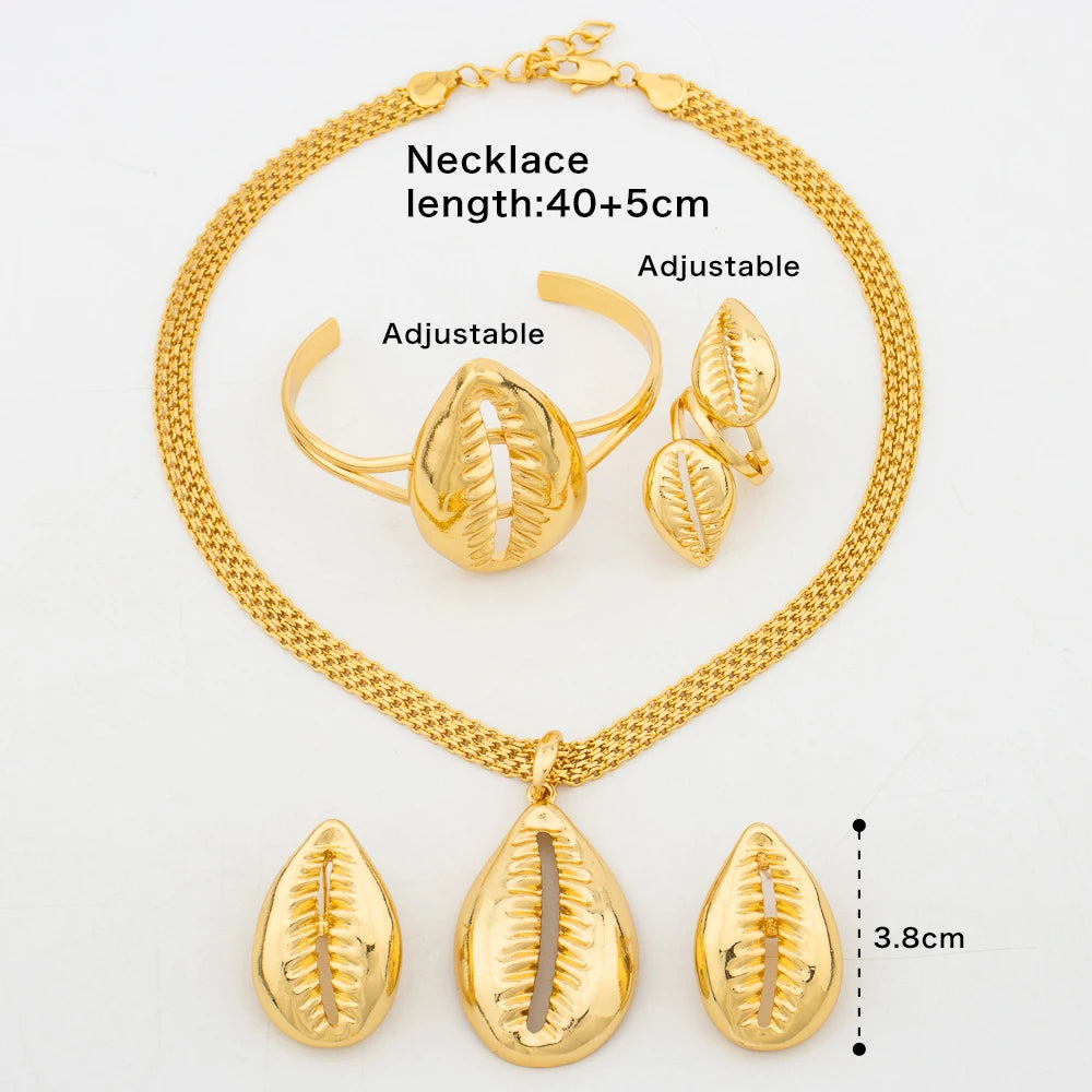 2024 Trend Jewelry Set for Women 18k Gold Plated Earrings and Necklace with Bangle Ring 4Pcs Set for Anniversary Party Gifts