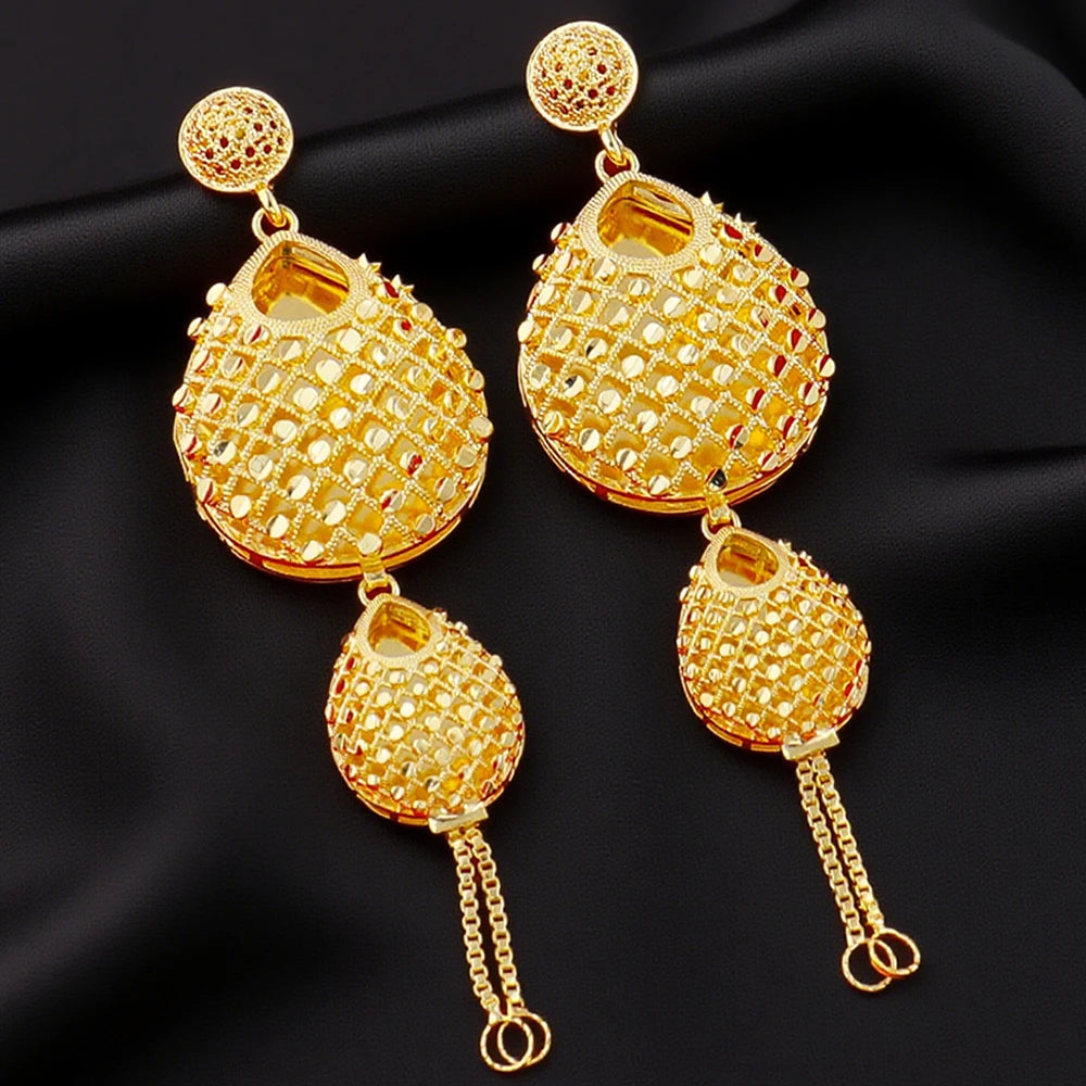 Luxury Dubai Jewelry Earrings Necklace Jewelry Sets For Women India Gold Color Spain Bridal Charm Jewelry Gift for Party Wedding